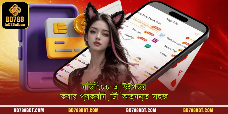 An instructional graphic illustrating that the withdrawal process on the BD788 platform is very easy, fast, and user-friendly