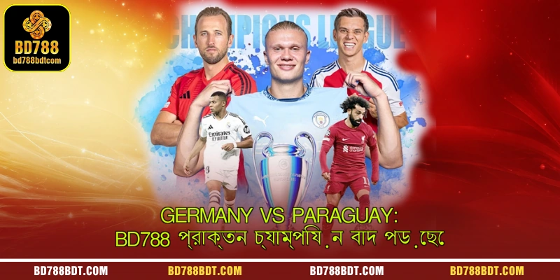 A sports betting graphic on BD788 illustrating the shocking moment former champions Germany were knocked out by Paraguay