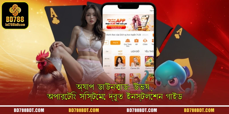 An instructional graphic providing a quick installation guide for downloading the BD788 mobile app on both Android and iOS operating systems