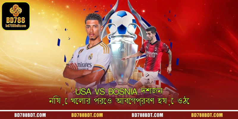 A sports betting graphic depicting the emotional, high-stakes moment in the USA vs Bosnia match after playing down to 10 men