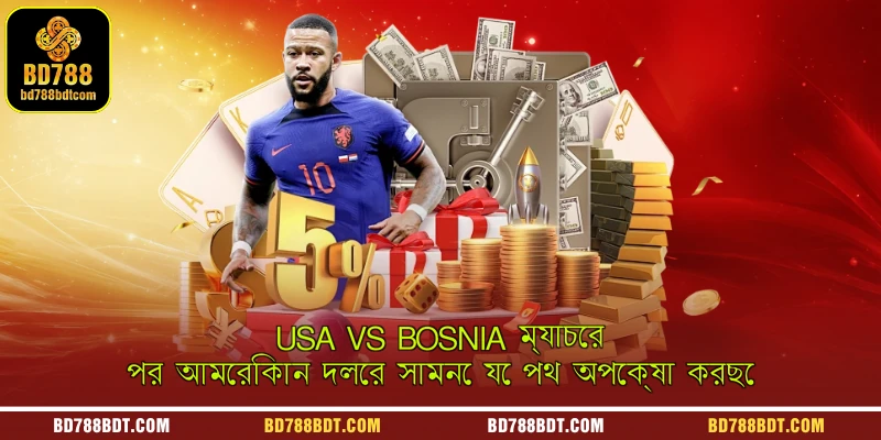 A sports analytics graphic showing the post-match review and future strategic path for the USA football team following the USA vs Bosnia match